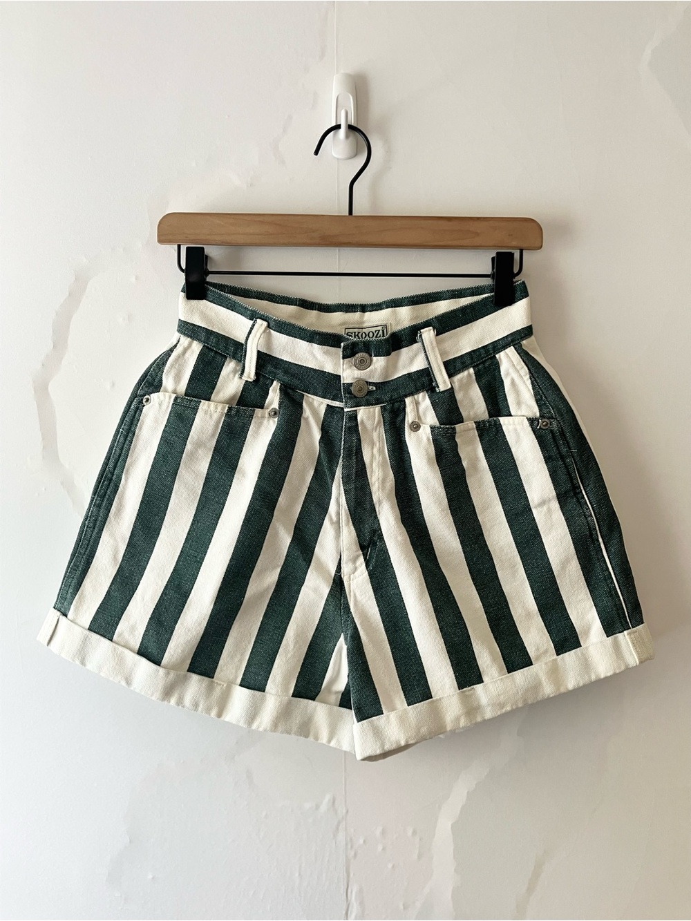 VINTAGE Striped High Waisted Denim Shorts